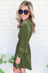 Frilled Neck Smocked Bodice Velvet Dress